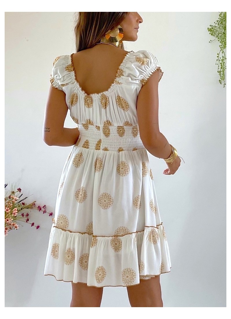 Vestido Camila blanco y beige