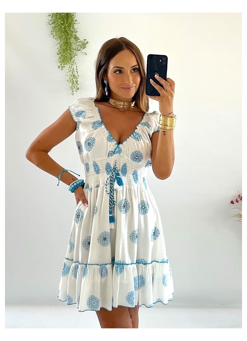 Vestido Camila blanco y azul