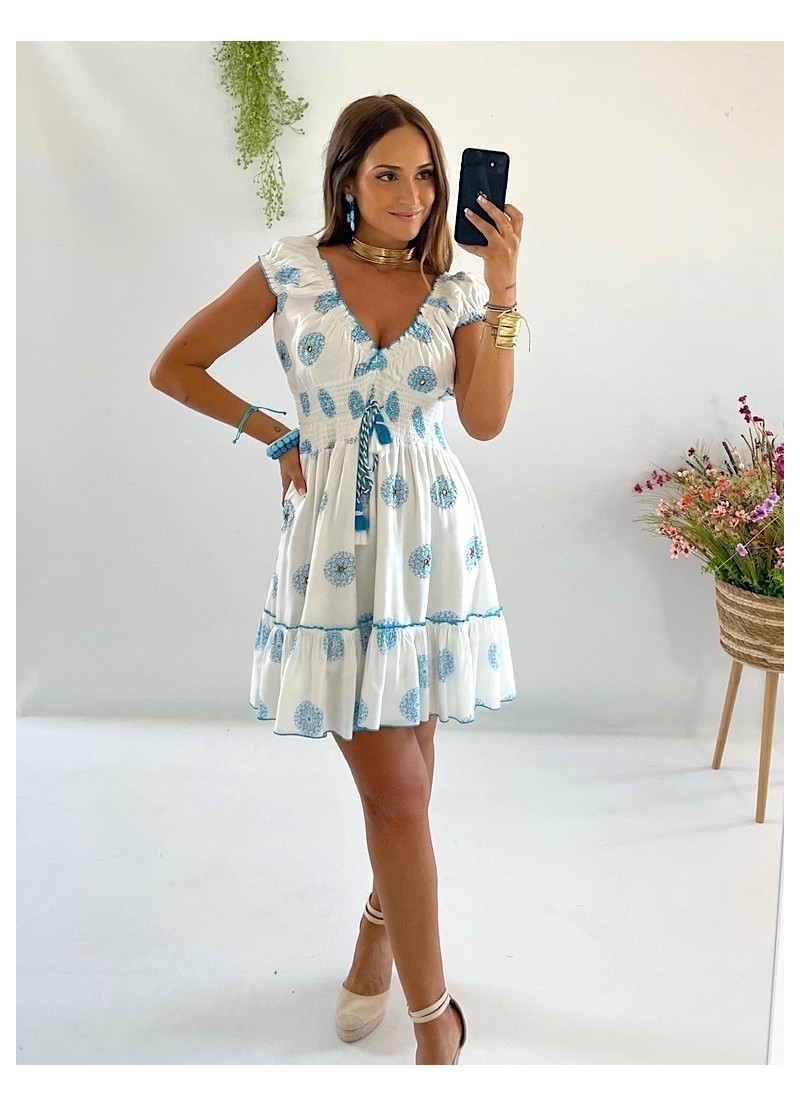 Vestido Camila blanco y azul