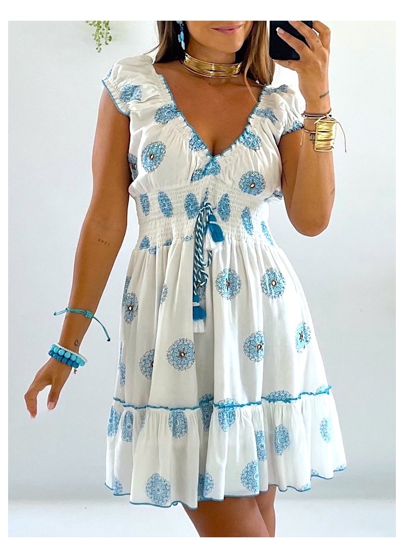Vestido Camila blanco y azul