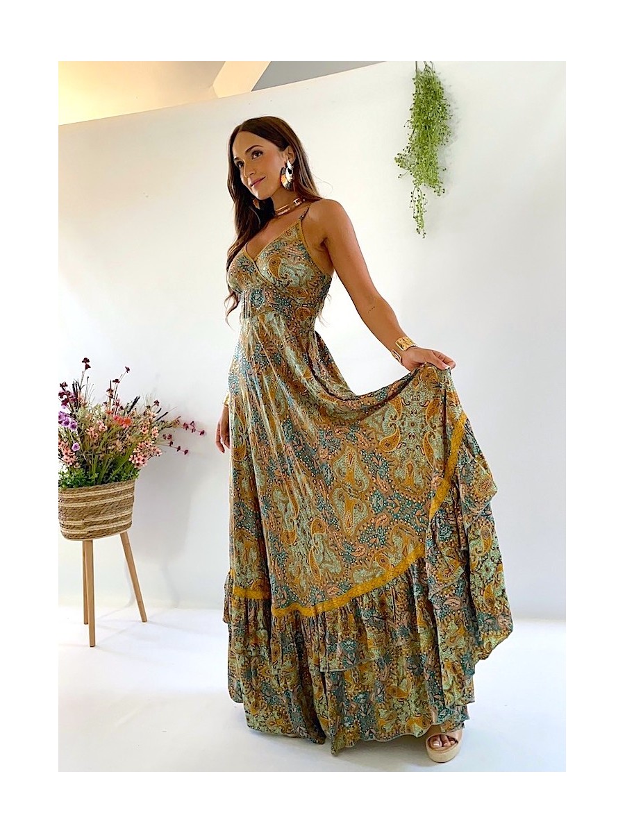 Vestido Camelia estampado verde