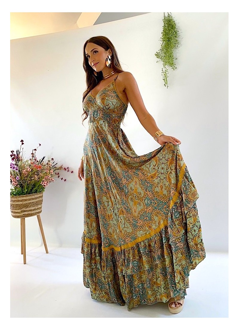 Vestido Camelia estampado verde