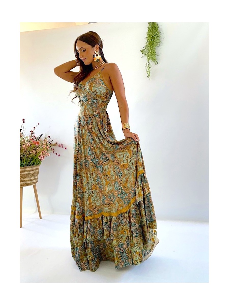 Vestido Camelia estampado verde