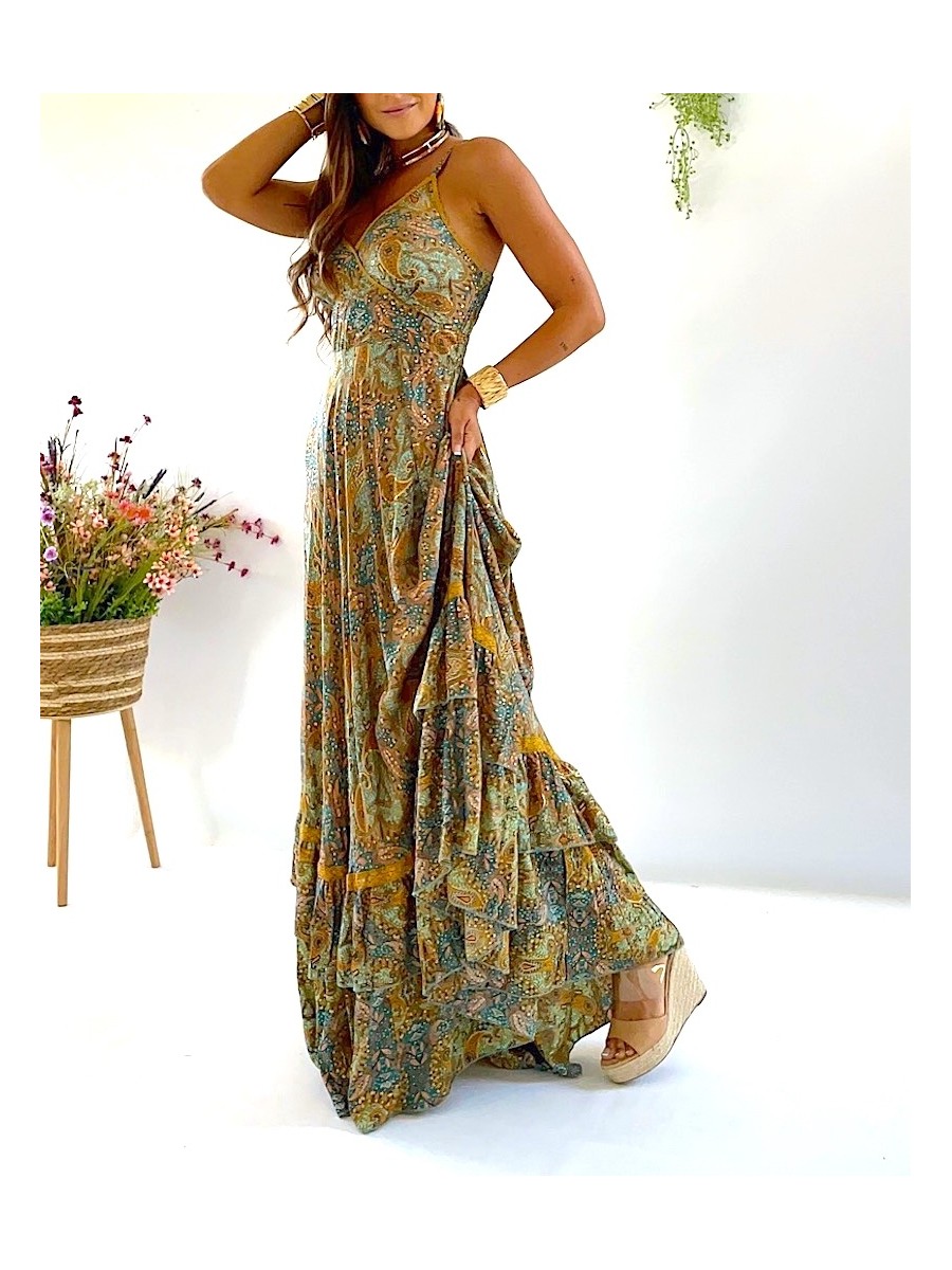 Vestido Camelia estampado verde