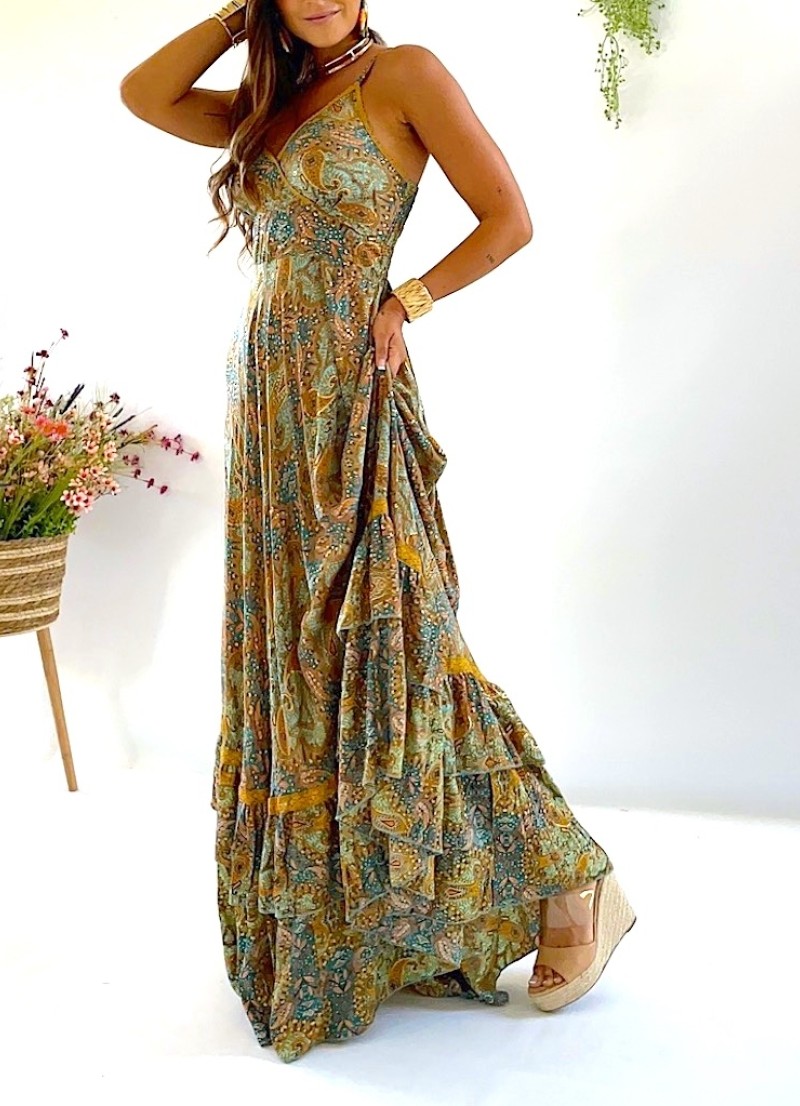 Vestido Camelia estampado verde