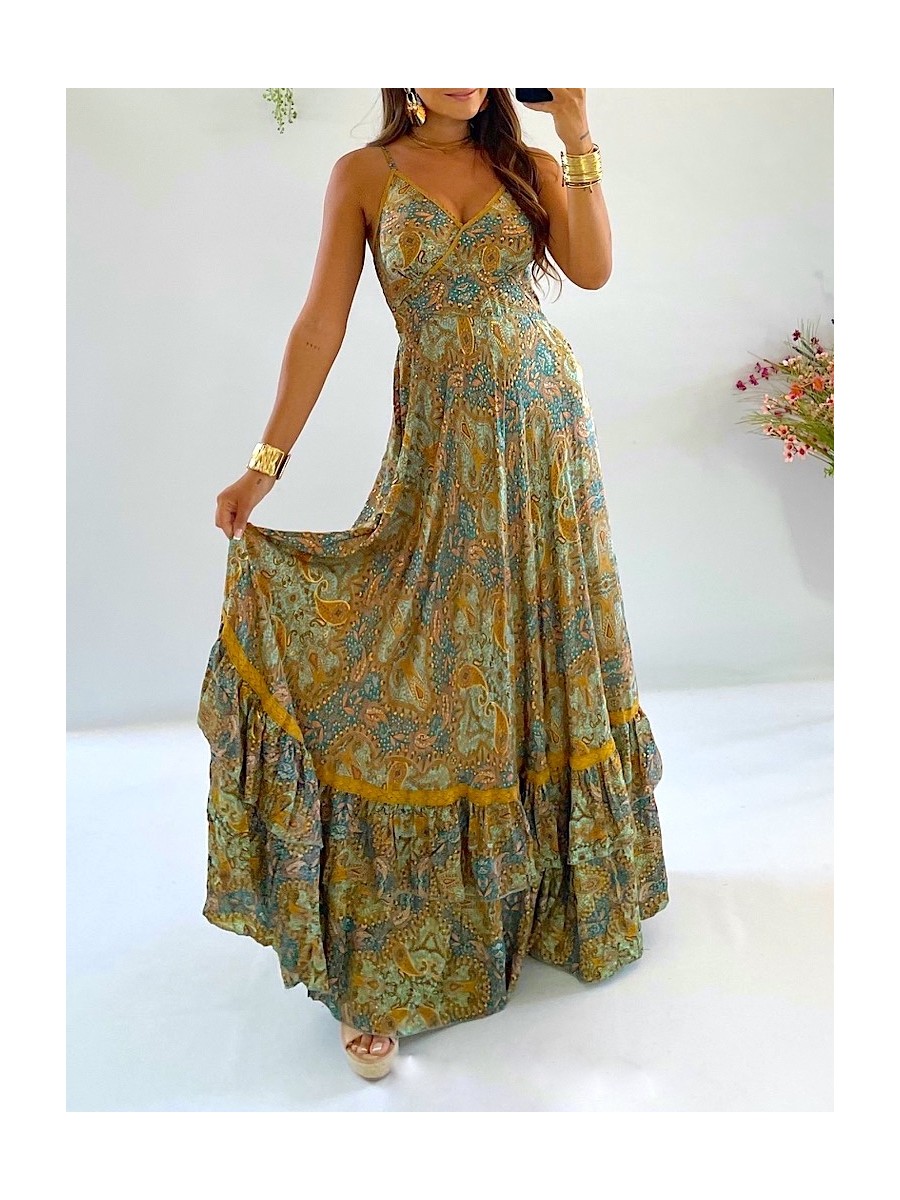 Vestido Camelia estampado verde