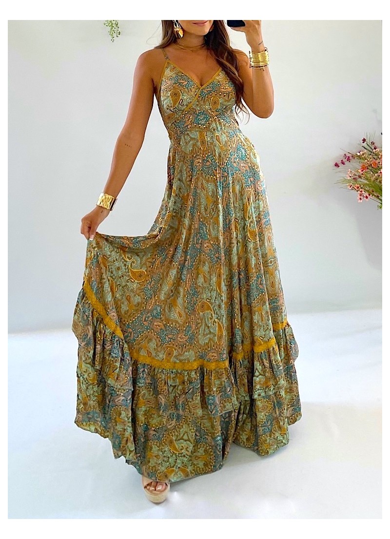 Vestido Camelia estampado verde