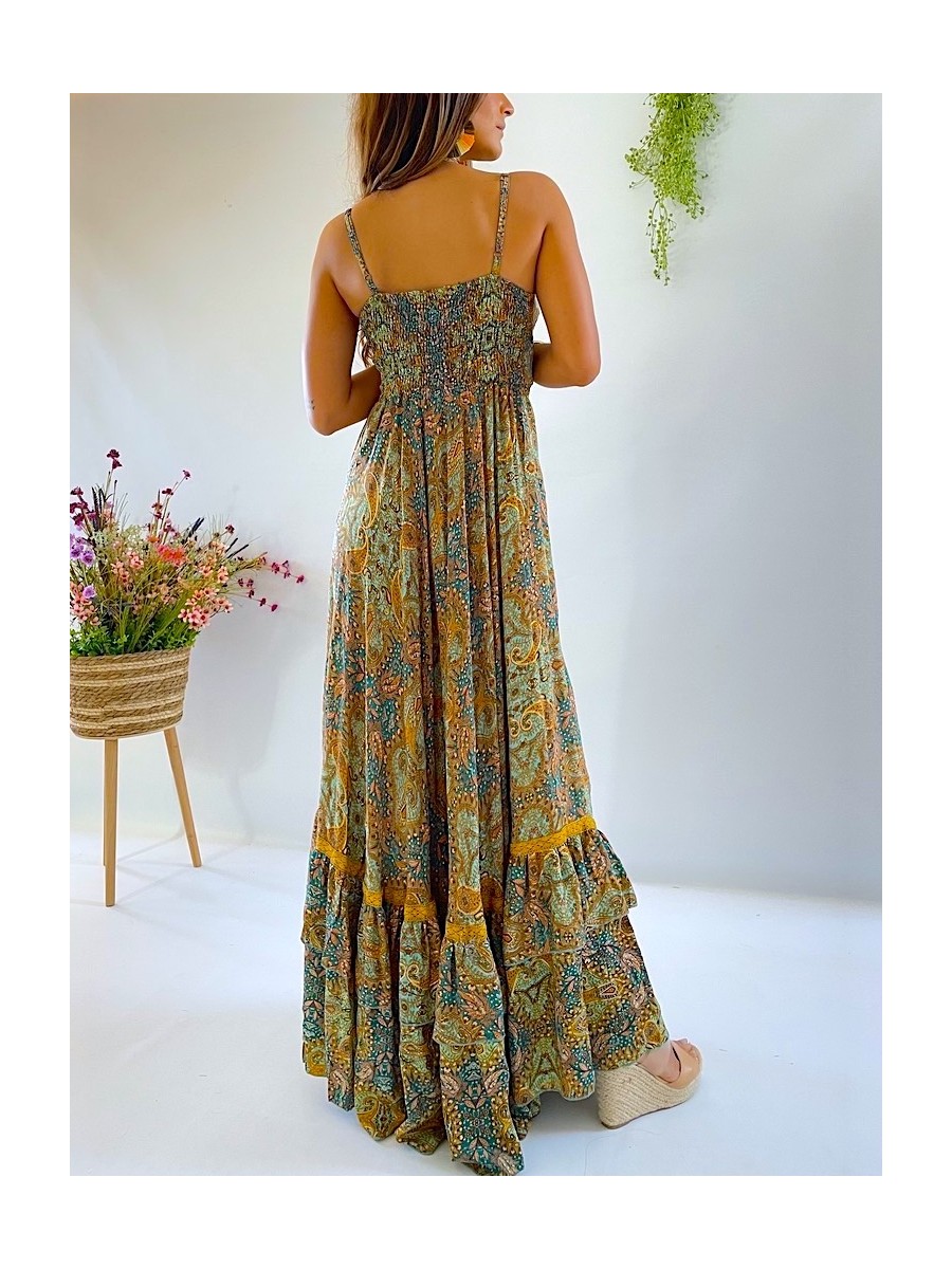 Vestido Camelia estampado verde