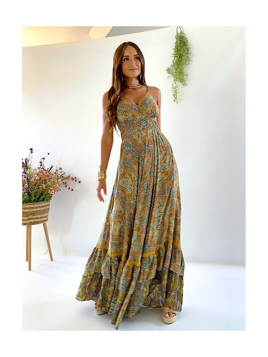 Vestido Camelia estampado verde