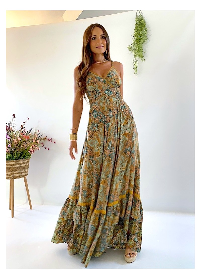 Vestido Camelia estampado verde