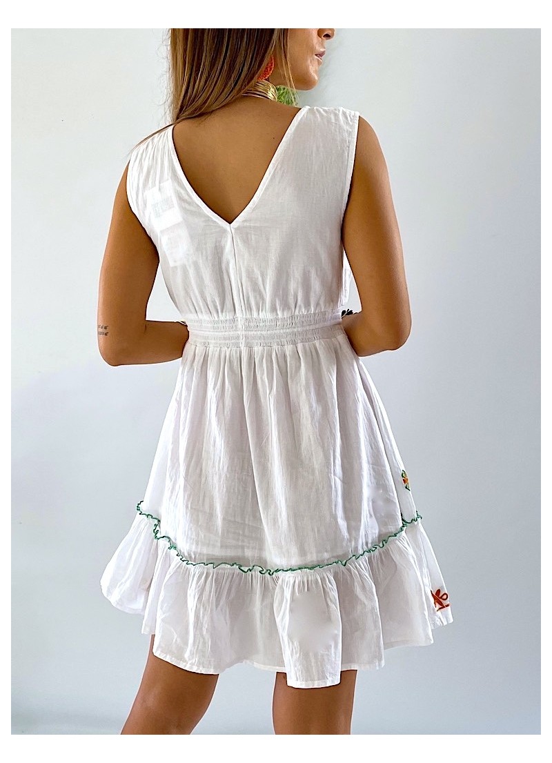 Vestido Karen bordado verde y naranja