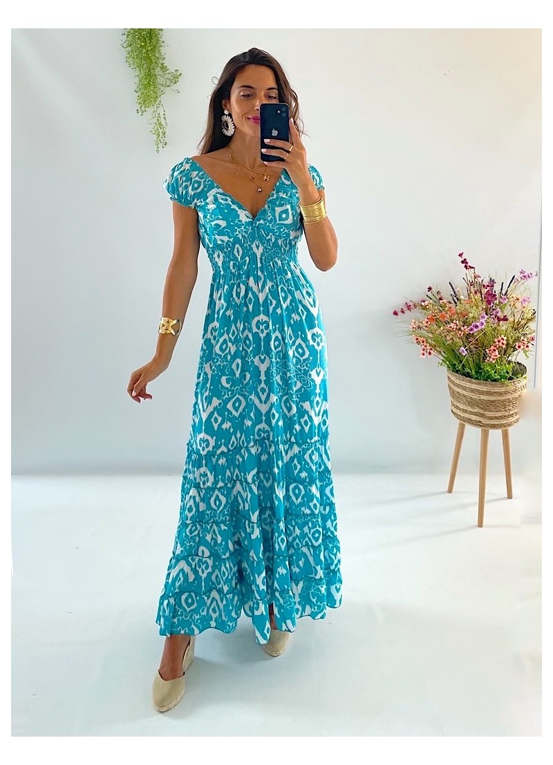 Vestido Abby blanco y turquesa