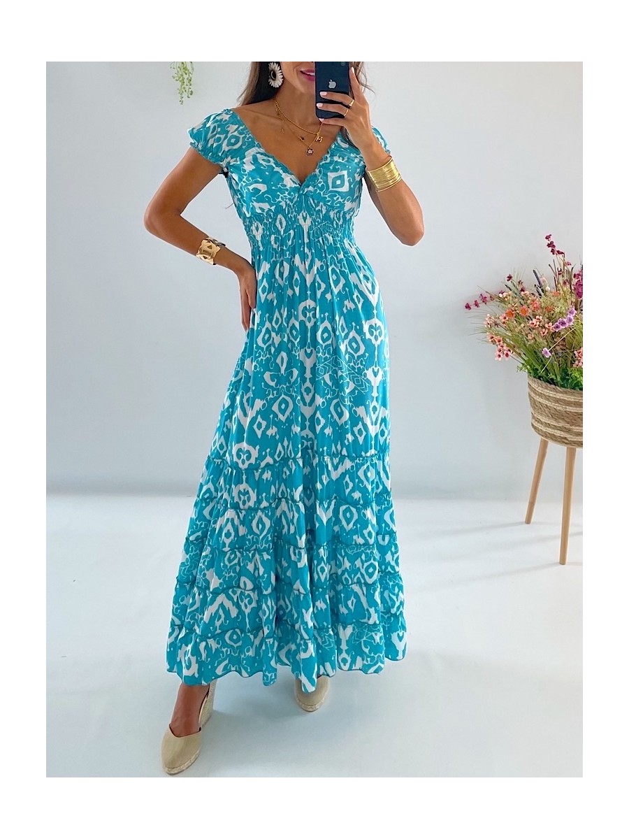 Vestido Abby blanco y turquesa