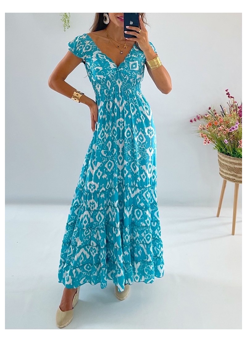 Vestido Abby blanco y turquesa