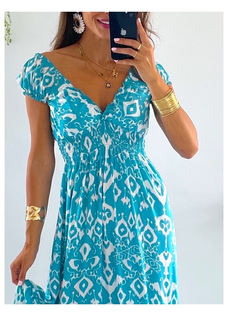 Vestido Abby blanco y turquesa