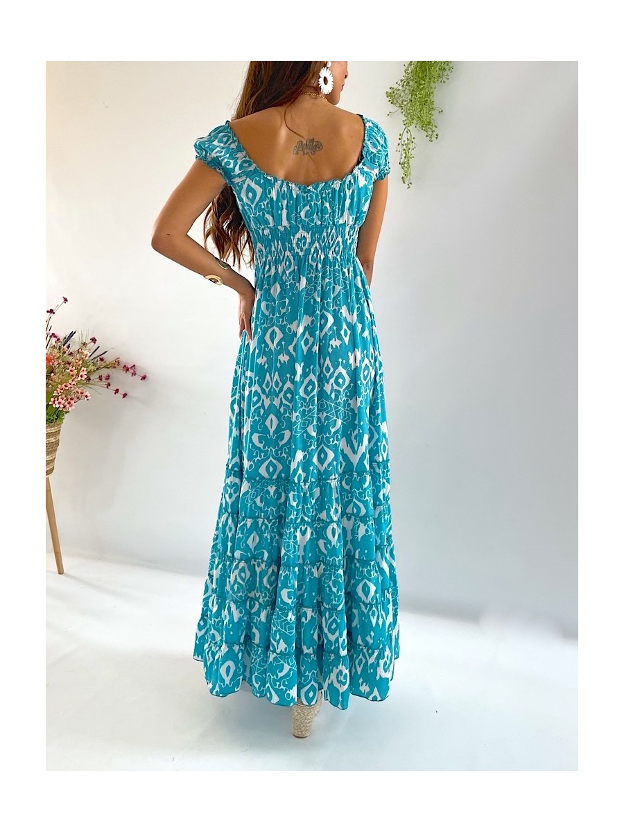 Vestido Abby blanco y turquesa