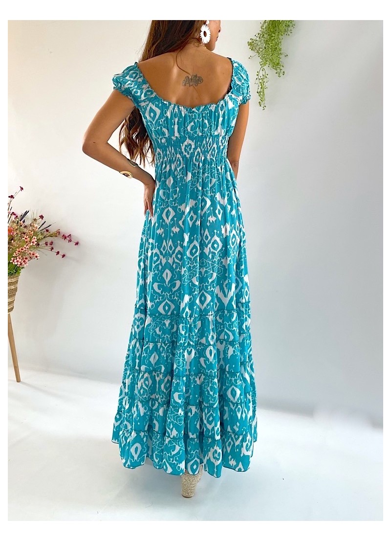 Vestido Abby blanco y turquesa
