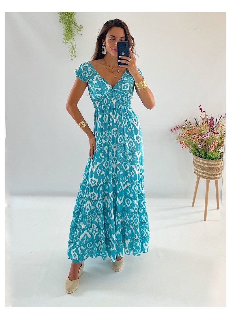Vestido Abby blanco y turquesa