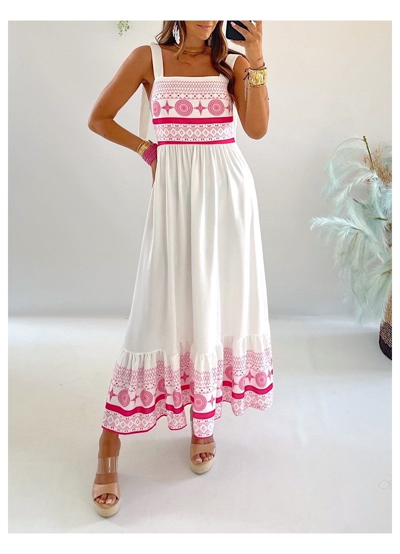 Vestido Laura blanco y fucsia