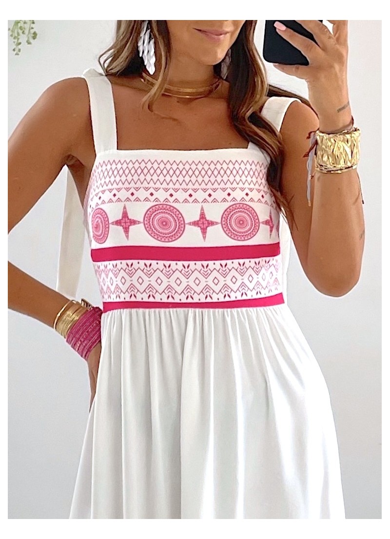 Vestido Laura blanco y fucsia