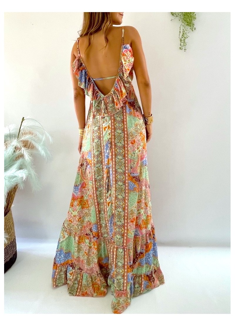 Vestido Indiana verde y azul