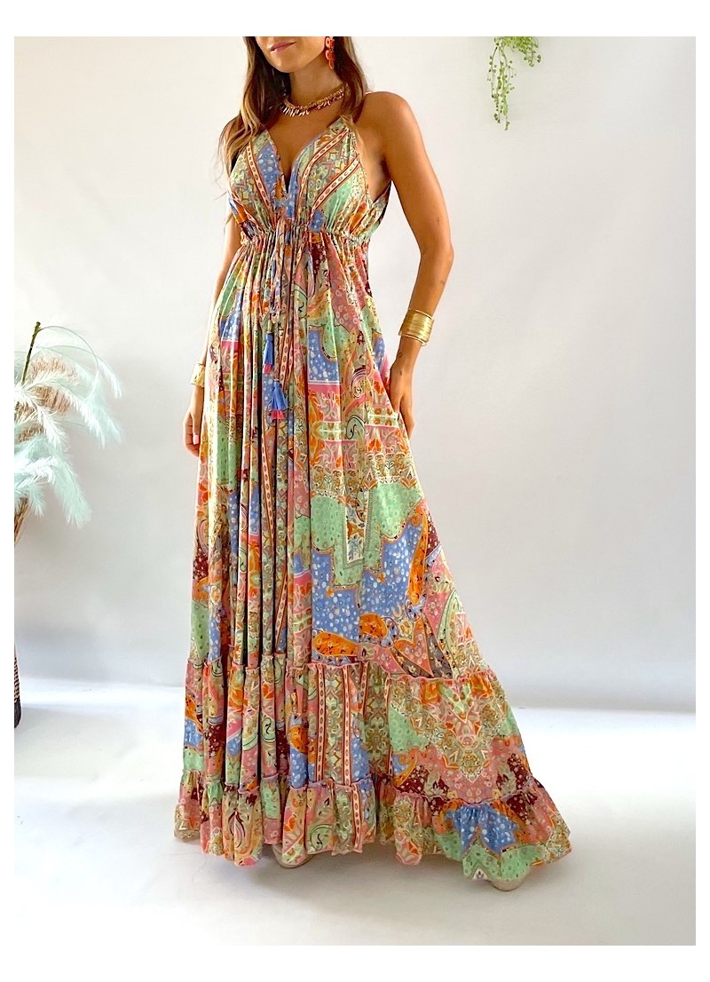 Vestido Indiana verde y azul