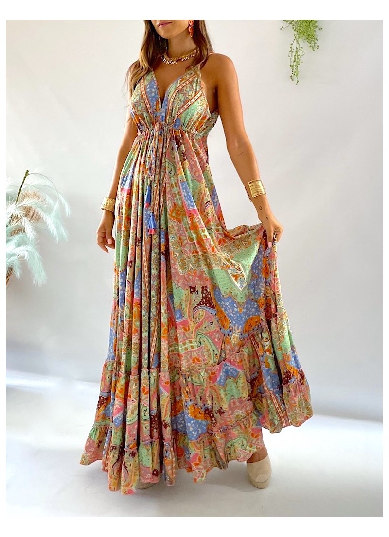 Vestido Indiana verde y azul