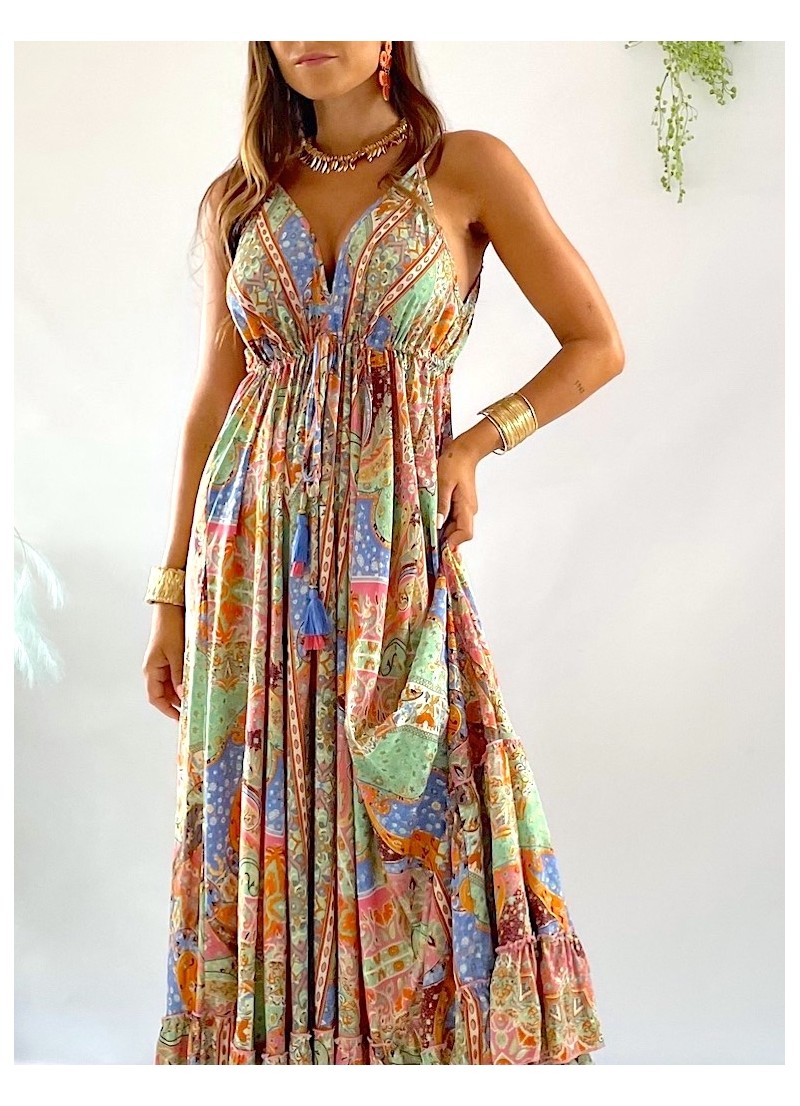 Vestido Indiana verde y azul