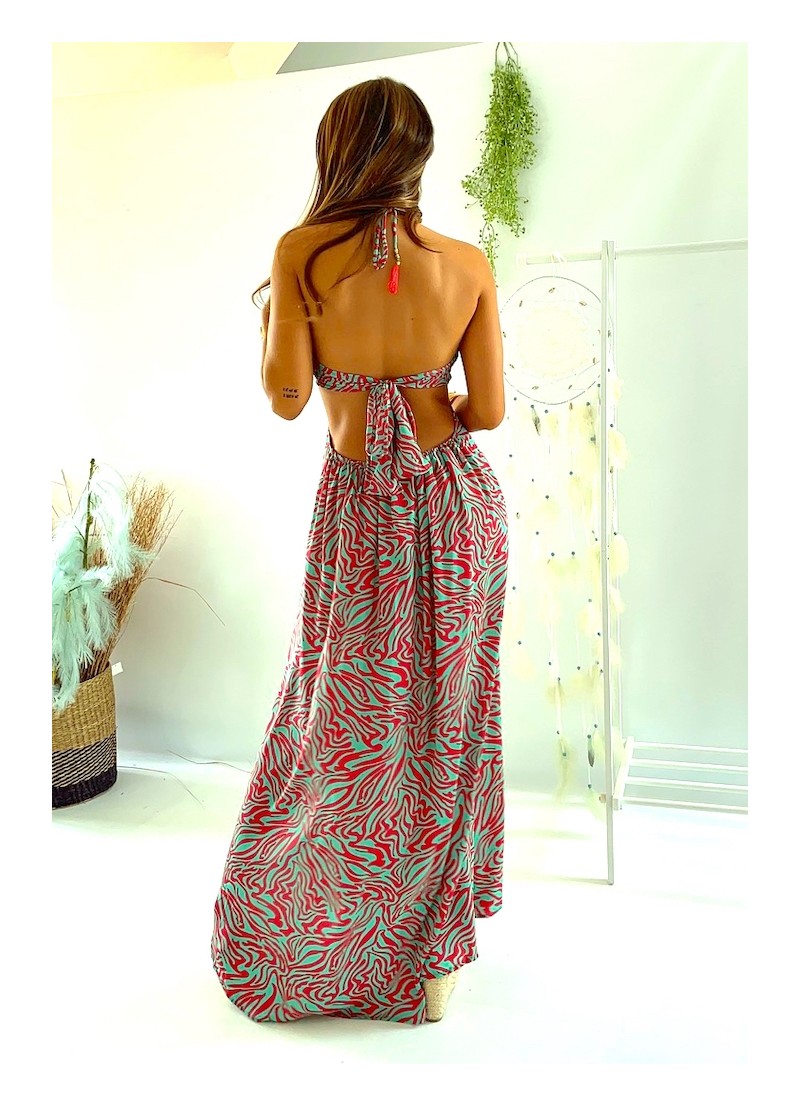 Vestido trikini verde y rojo