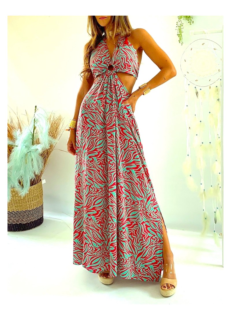 Vestido trikini verde y rojo