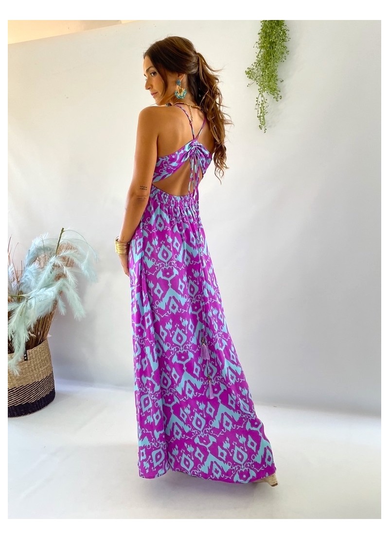Vestido Menorca malva y azul