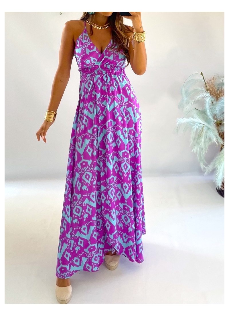 Vestido Menorca malva y azul
