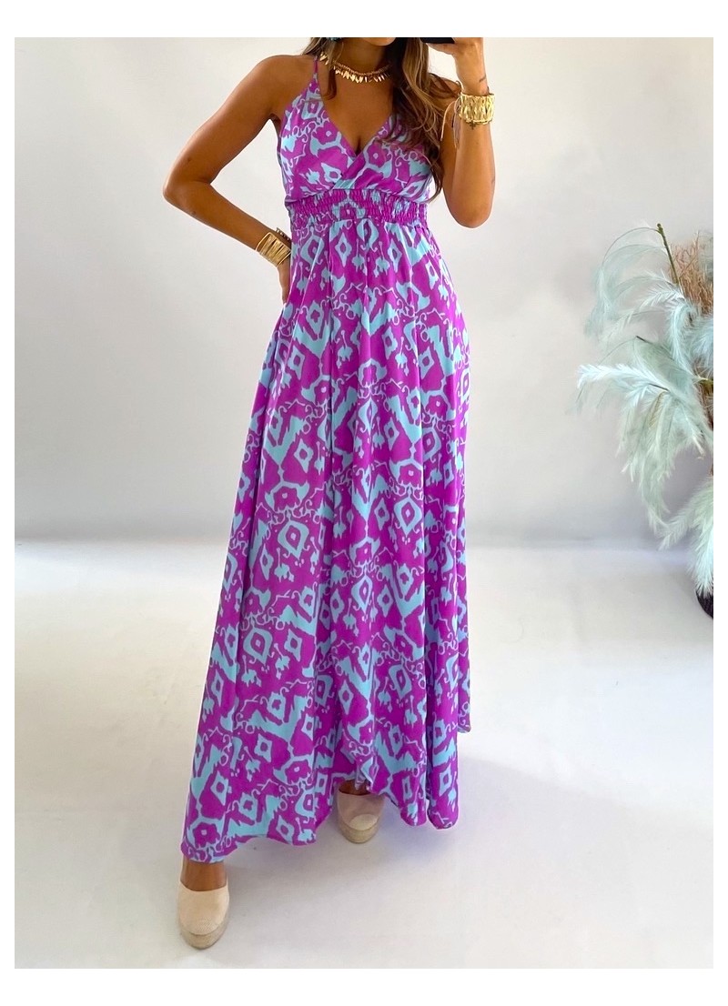 Vestido Menorca malva y azul