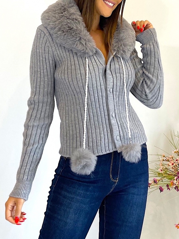 Chaqueta cuello desmontable gris