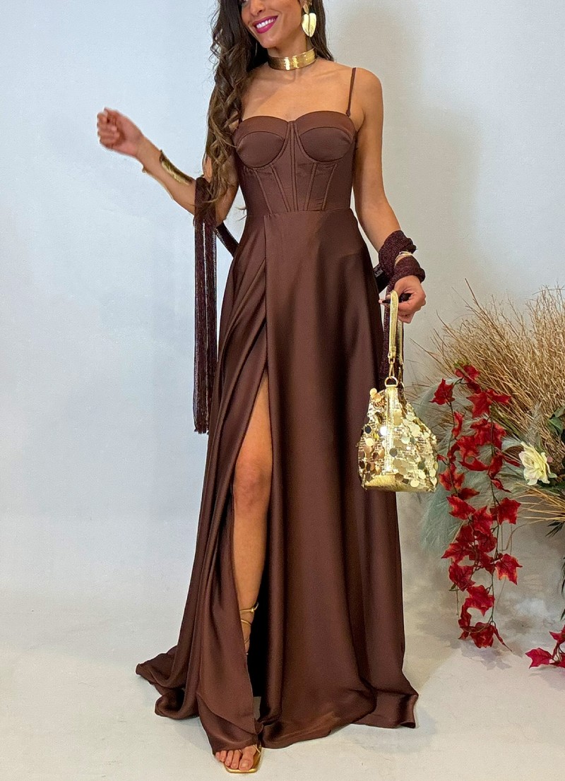 Vestido evento Malory marrón