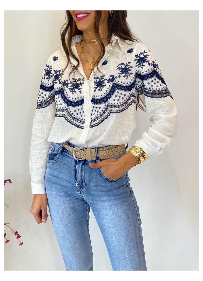 Blusa bordado azul marino