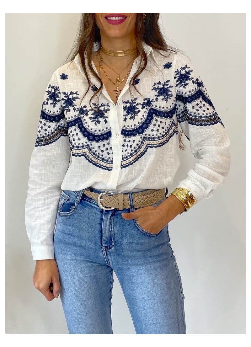Blusa bordado azul marino