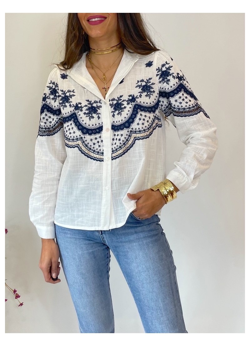Blusa bordado azul marino