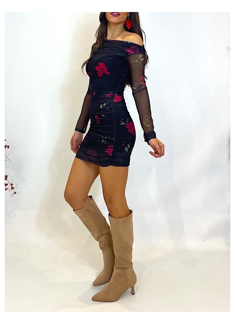 Vestido Tiyi de tul drapeado rojo