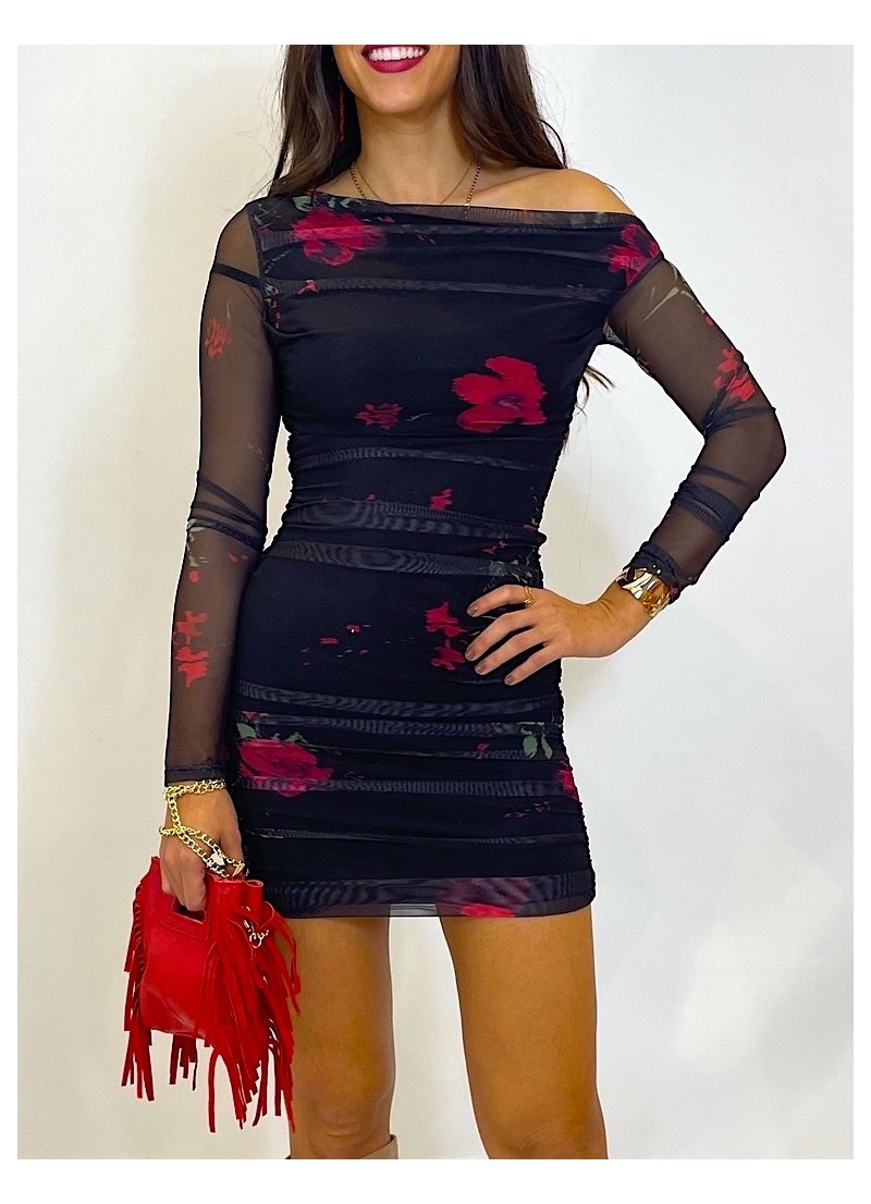 Vestido Tiyi de tul drapeado rojo