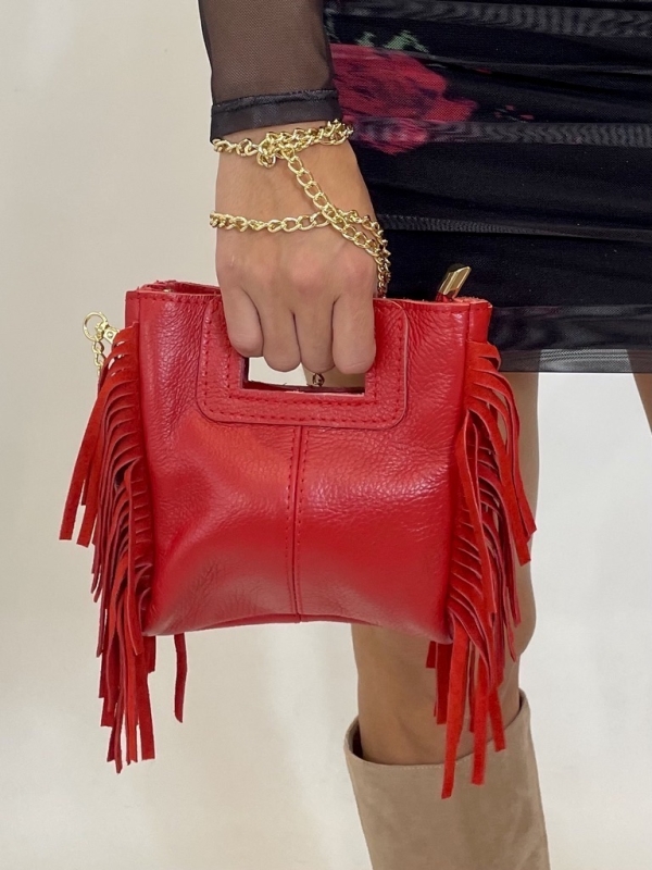 Bolso piel rojo flecos