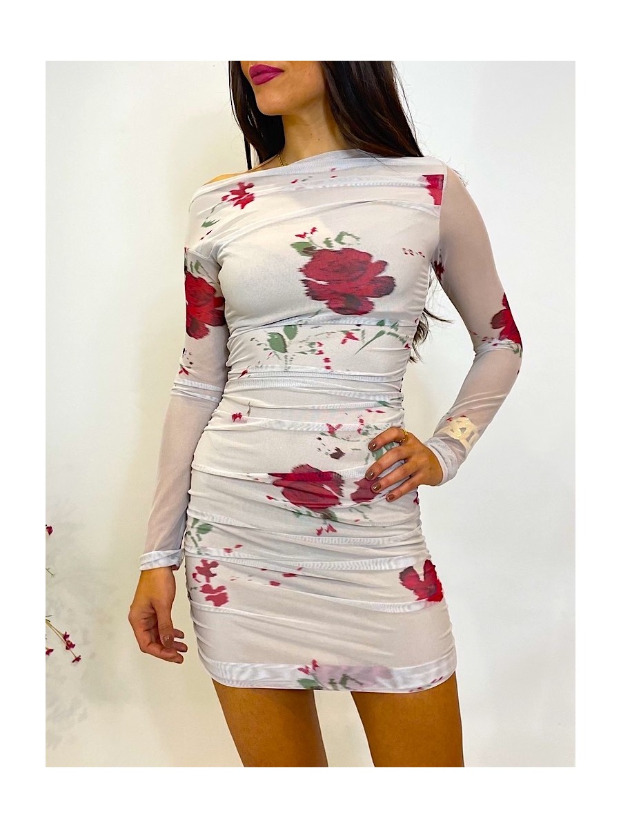 Vestido Tiyi de tul drapeado beige