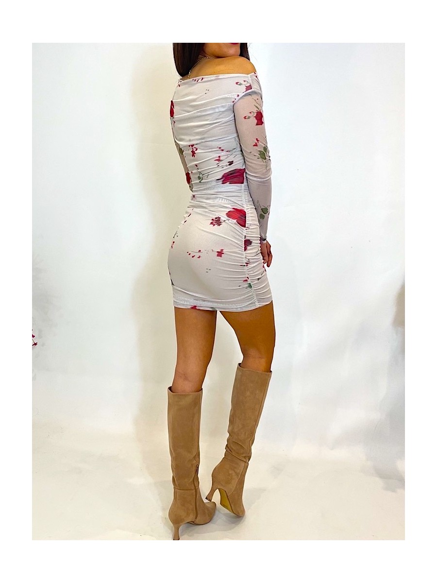 Vestido Tiyi de tul drapeado beige