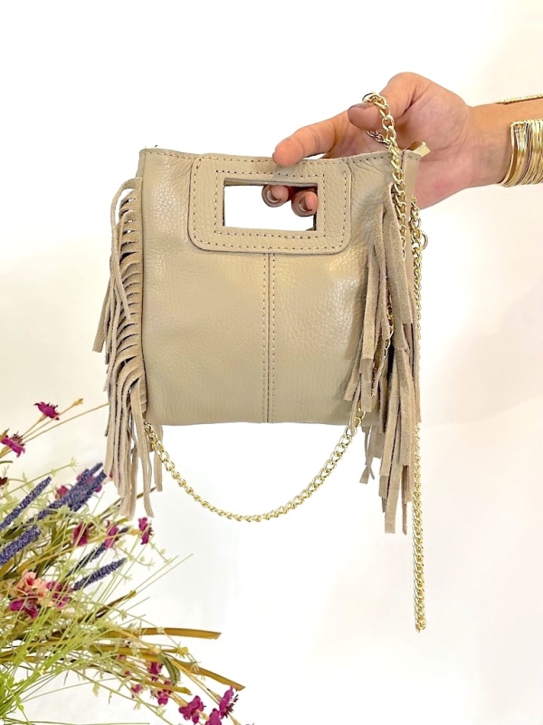 Bolso piel beige flecos