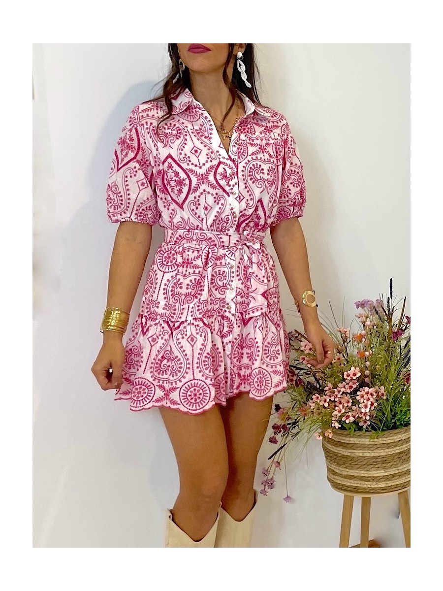 Vestido Calas bordados fucsia