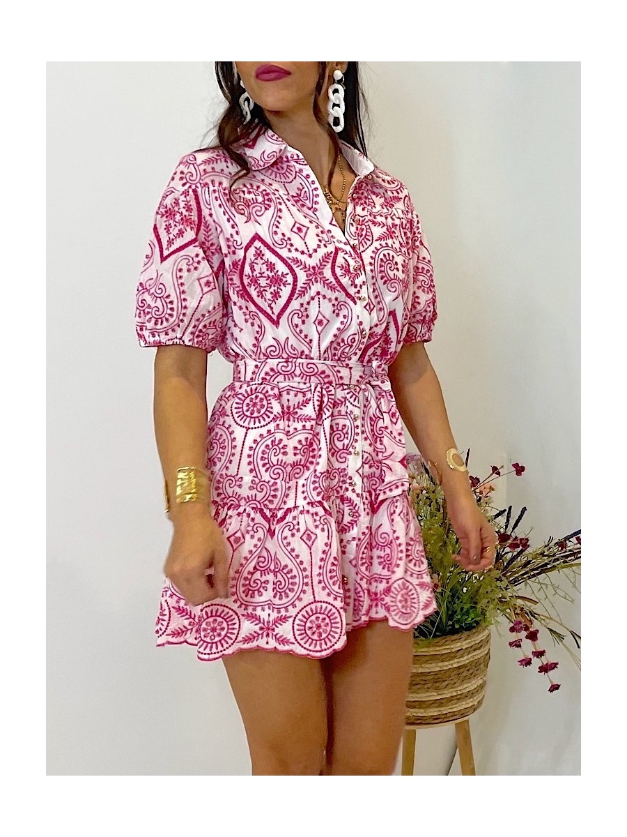 Vestido Calas bordados fucsia