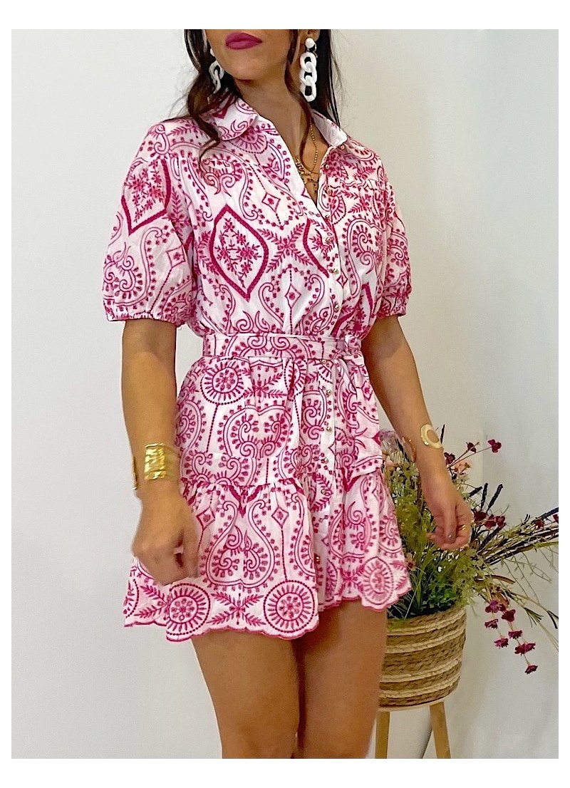 Vestido Calas bordados fucsia