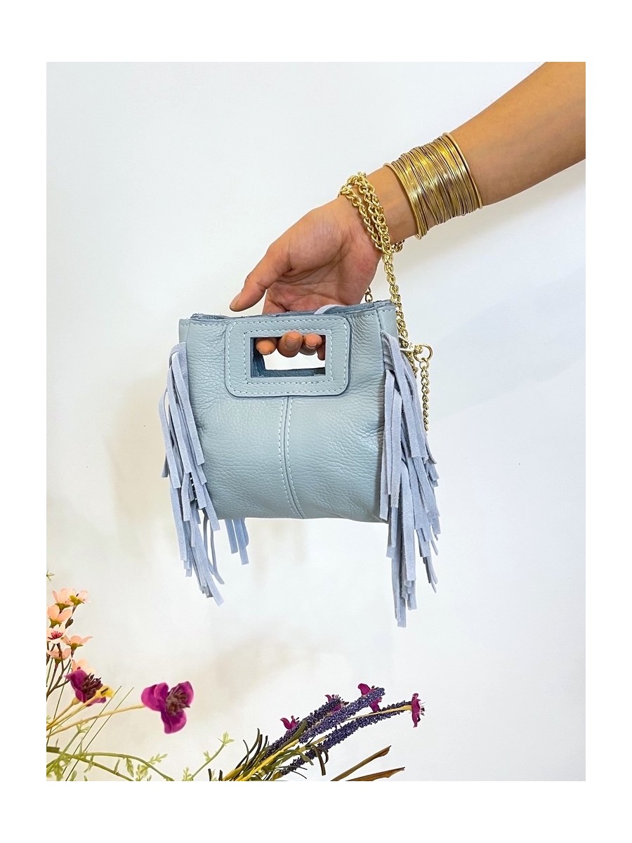 Bolso piel azul flecos