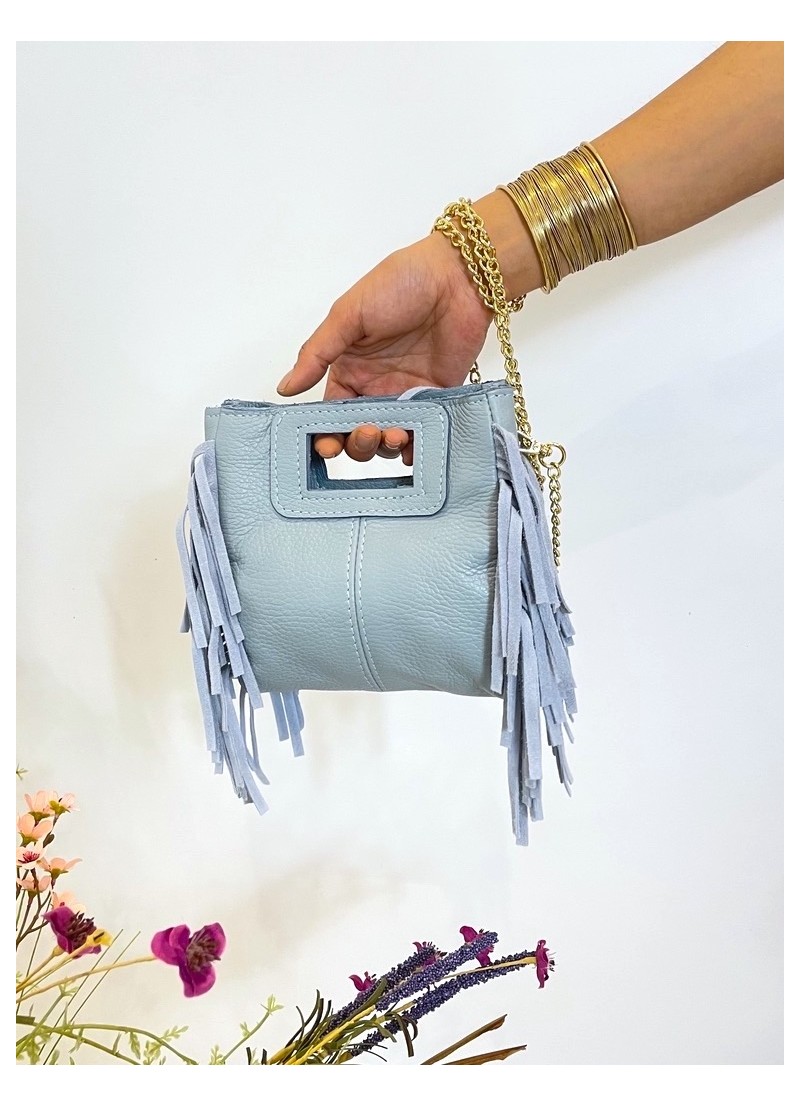 Bolso piel azul flecos
