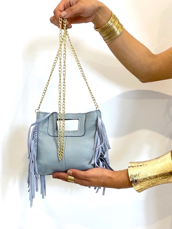 Bolso piel azul flecos